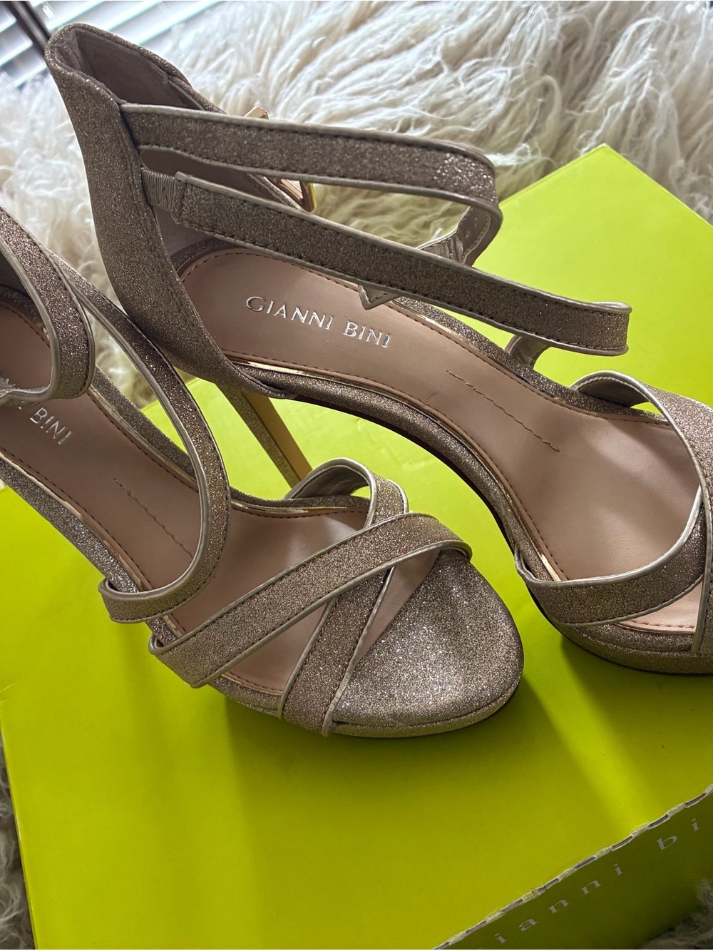 Gianni Bini Rose Gold Glitter Strappy Stiletto Heels